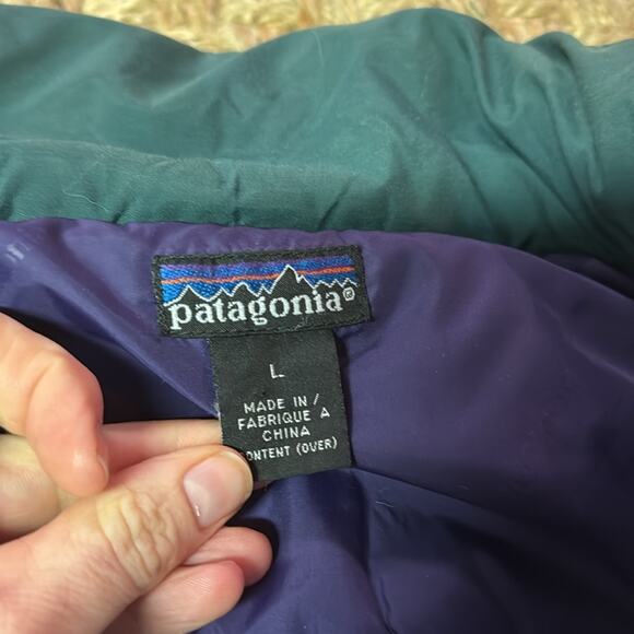 Patagonia Vtg Puffer Coat Jacket Womens Size Large Dark Grey/ Blue Insulated - Picture 4 of 7